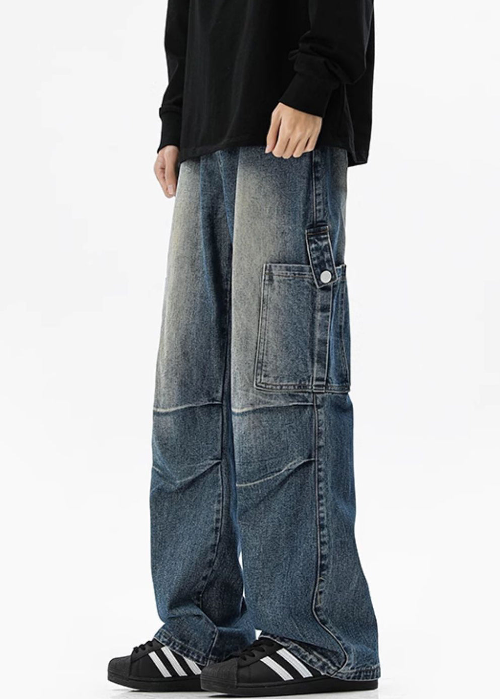 Waist Spring Men Blue Denim Design Pockets Pants Original High FashionChic