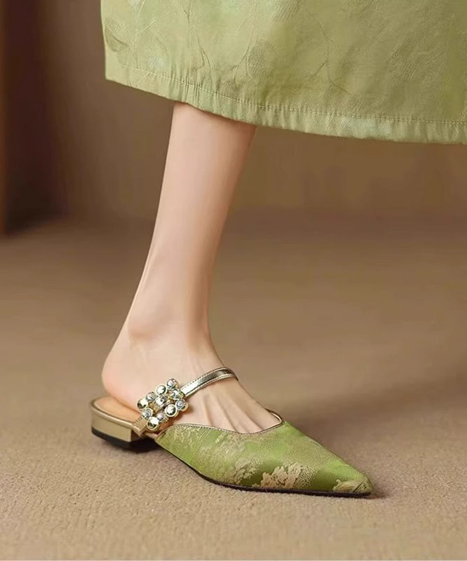 Toe Blue Slide Jacquard Pointed Sandals Zircon Splicing FashionChic
