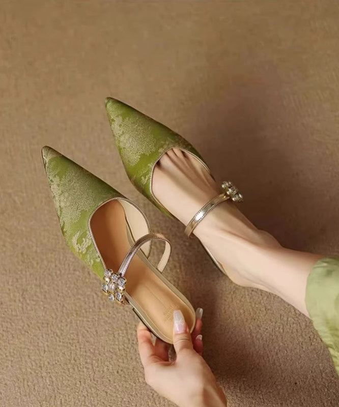 Toe Blue Slide Jacquard Pointed Sandals Zircon Splicing FashionChic