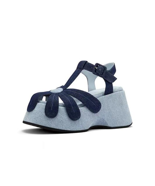 Sandals Fabric Wedge Denim Out Blue Splicing Hollow Fashion FashionChic