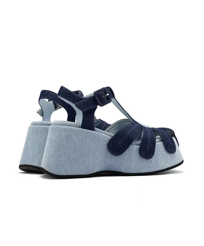 Sandals Fabric Wedge Denim Out Blue Splicing Hollow Fashion FashionChic