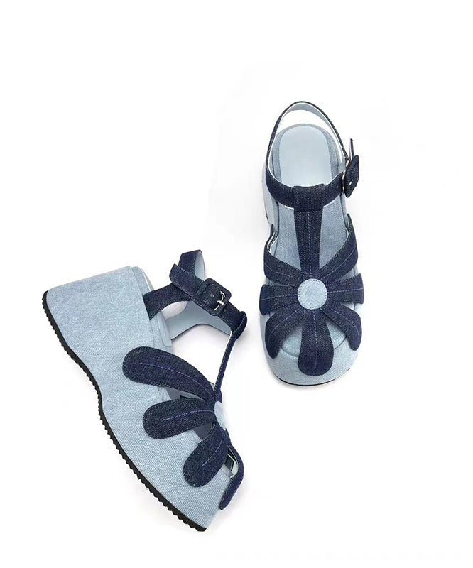 Sandals Fabric Wedge Denim Out Blue Splicing Hollow Fashion FashionChic