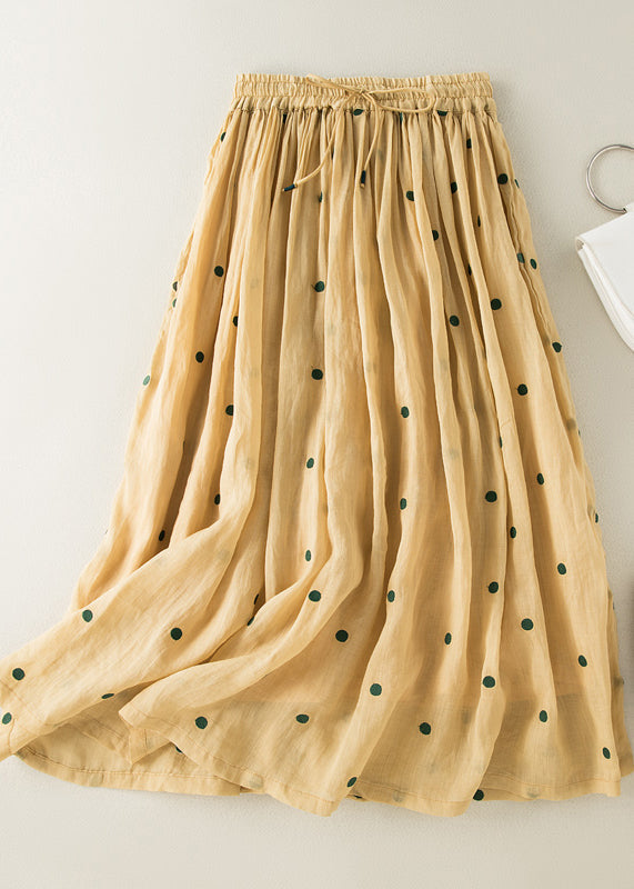 Bohemian Apricot Dot Drawstring Elastic Waist Wrinkled Cotton Skirt Summer AM1057 Genistyle Shop