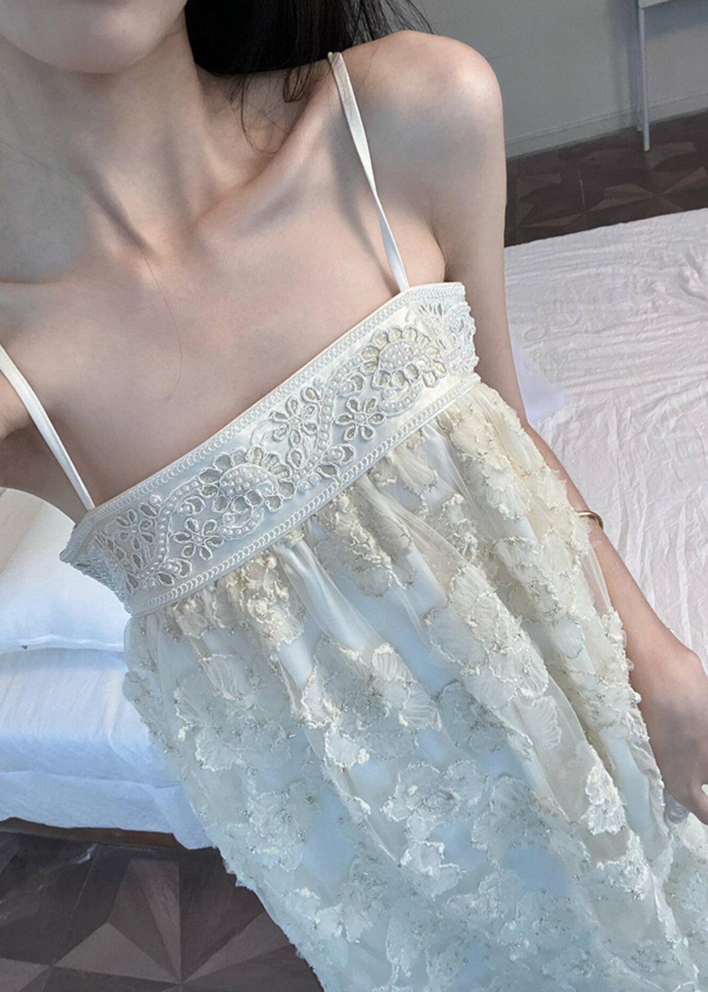 Dresses Beige Long Tulle Bohemian Patchwork Embroidered FashionChic