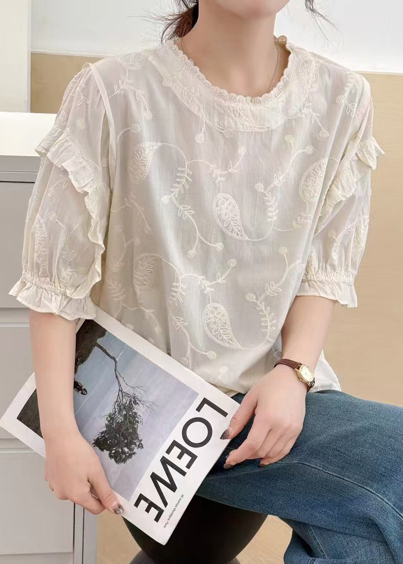 Beige Bohemian Tanks Embroideried Summer Cotton FashionChic