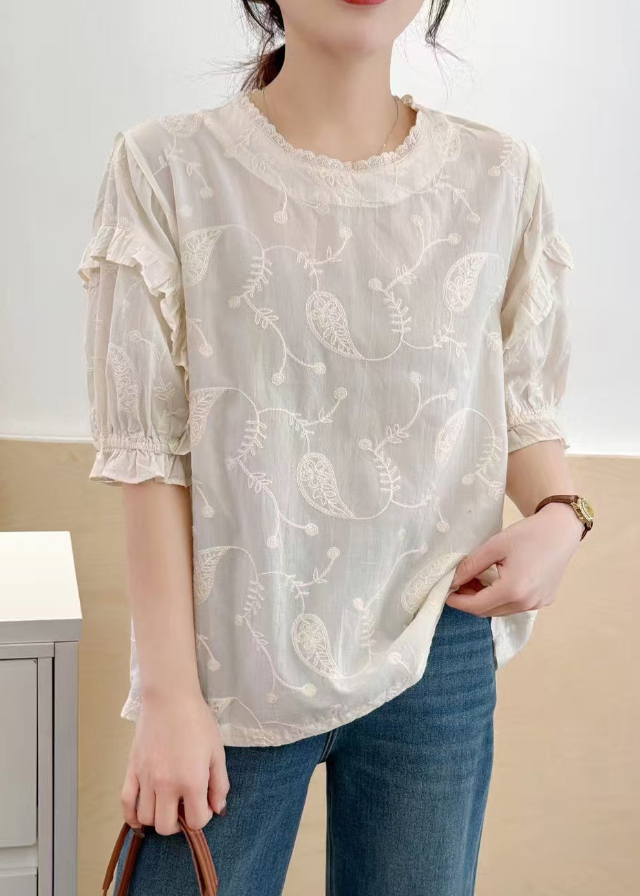 Beige Bohemian Tanks Embroideried Summer Cotton FashionChic