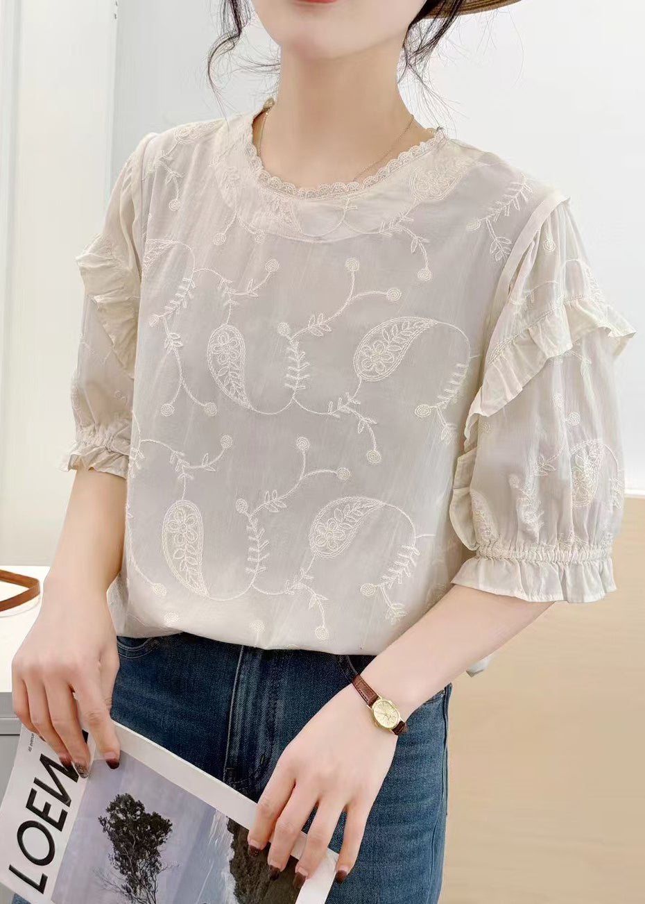 Beige Bohemian Tanks Embroideried Summer Cotton FashionChic