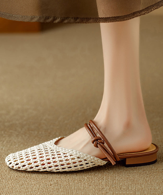 Sandals Hollow Beige Breathable Bohemian Woven Out Slide FashionChic