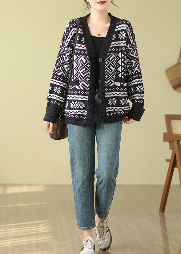 Bohemian Black Oversized Print Knit Cardigan Spring TM006 ABC