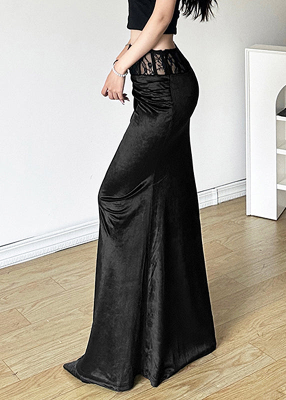 Bohemian Black Silm Fit Silk Velvet Wraped Skirt Spring YP052 ABC