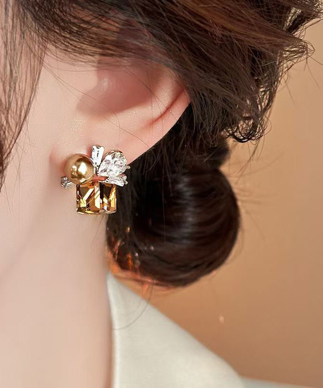 Brown Crystal Pearl Earrings Stud Alloy Bohemian FashionChic