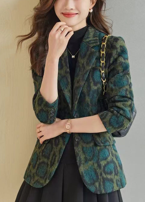 Bohemian Green Leopard Print Woolen Coats Spring YJ058 ABC