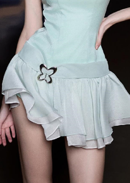 Bohemian Green V Neck Zippered Patchwork Cotton Spaghetti Strap Dress Sleeveless YZ033 ABC