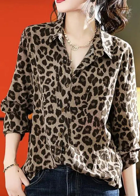 Leopard Print Bohemian Chiffon Shirts Fall FashionChic