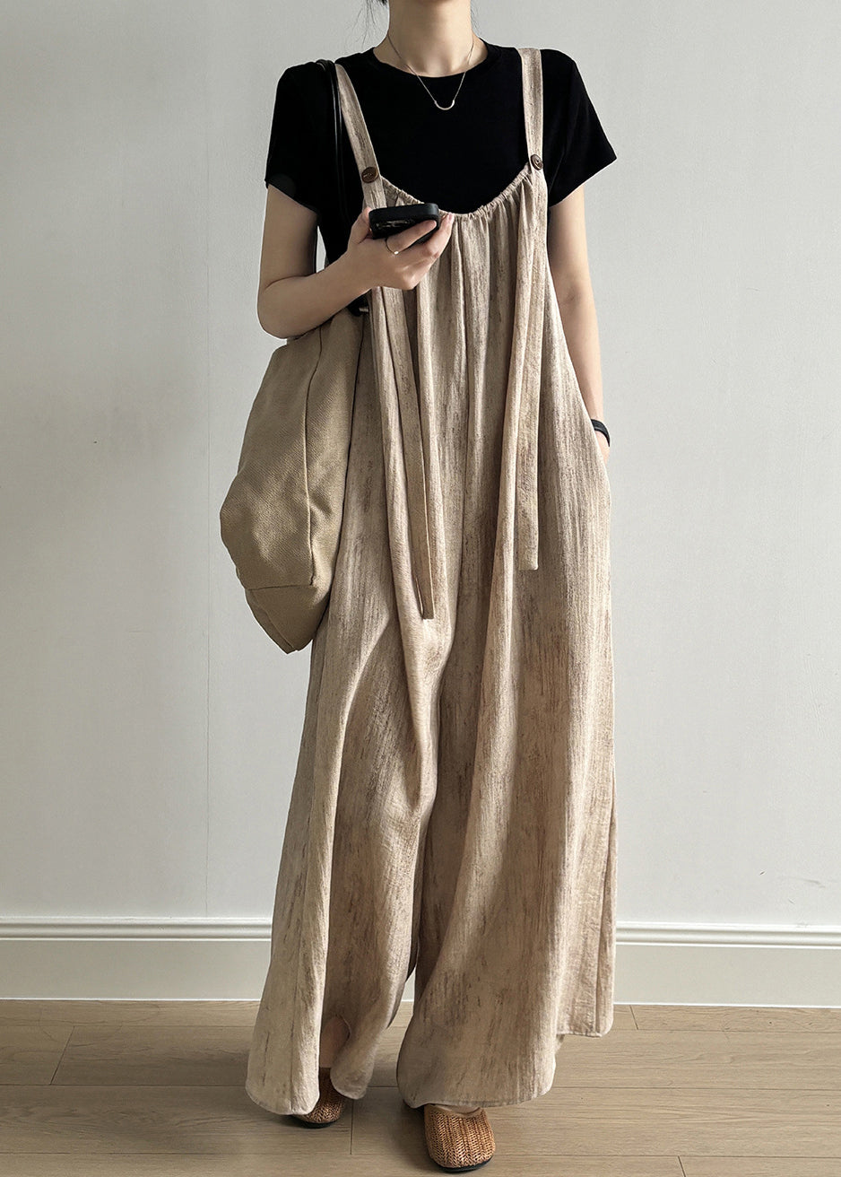 Pockets Khaki Summer Bohemian Solid Light Jumpsuits FashionChic
