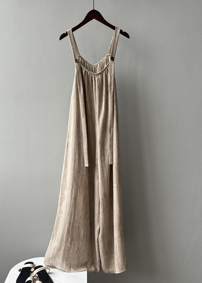 Pockets Khaki Summer Bohemian Solid Light Jumpsuits FashionChic