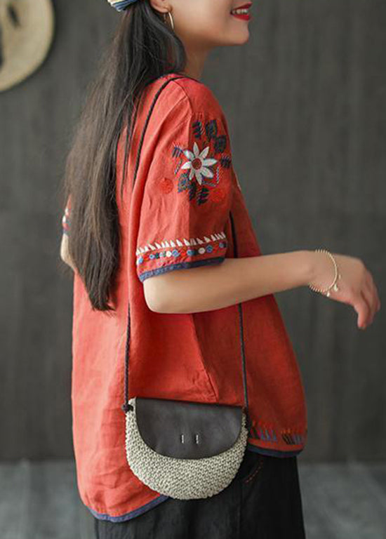 Bohemian Loose White Embroidered Cotton T Shirt Summer TN016 ABC