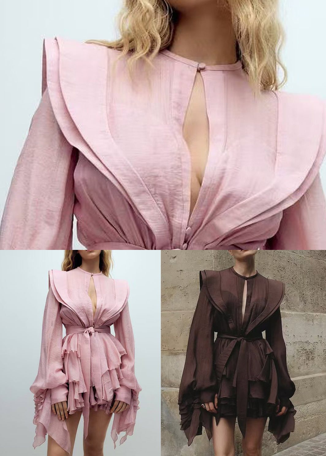 Cotton Lantern Pink Bohemian Mini Dress Sleeve Ruffled FashionChic