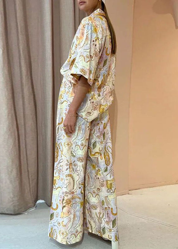 Bohemian Leg Pieces Two Pants And Print Shirts Summer Wide Set FashionChic