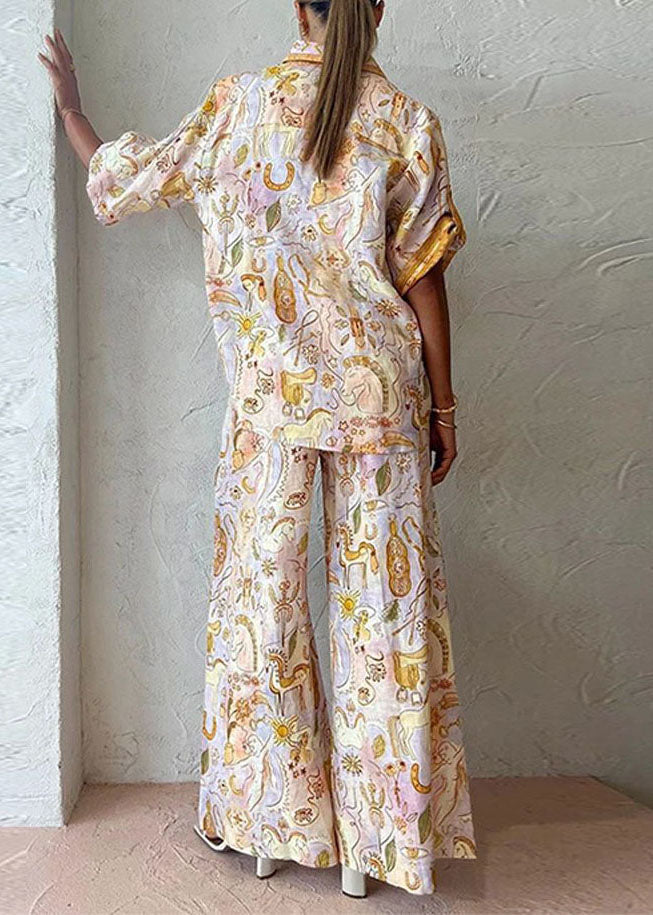 Bohemian Leg Pieces Two Pants And Print Shirts Summer Wide Set FashionChic