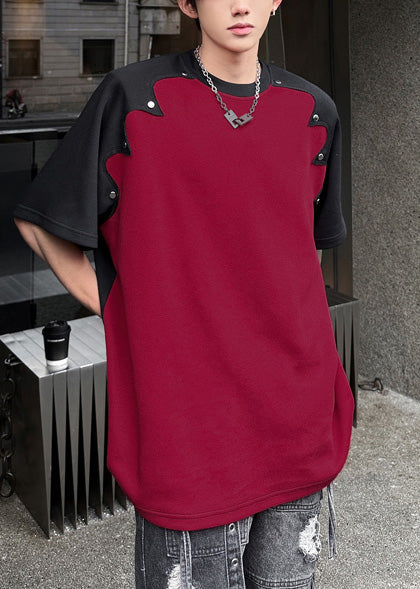 Rivet Cotton Tees Patchwork Bohemian Red Graphic Mens Summer FashionChic