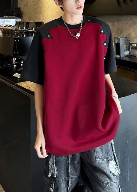 Rivet Cotton Tees Patchwork Bohemian Red Graphic Mens Summer FashionChic