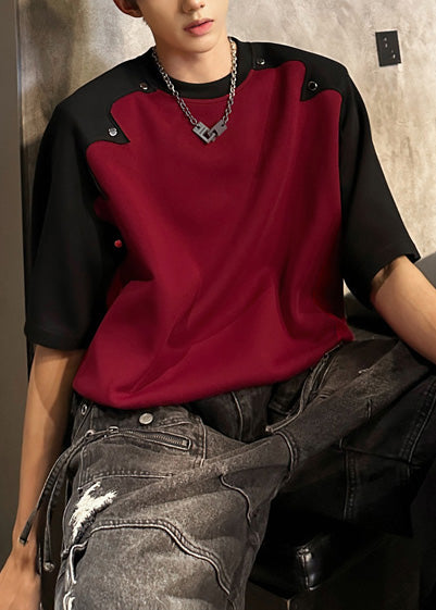 Rivet Cotton Tees Patchwork Bohemian Red Graphic Mens Summer FashionChic
