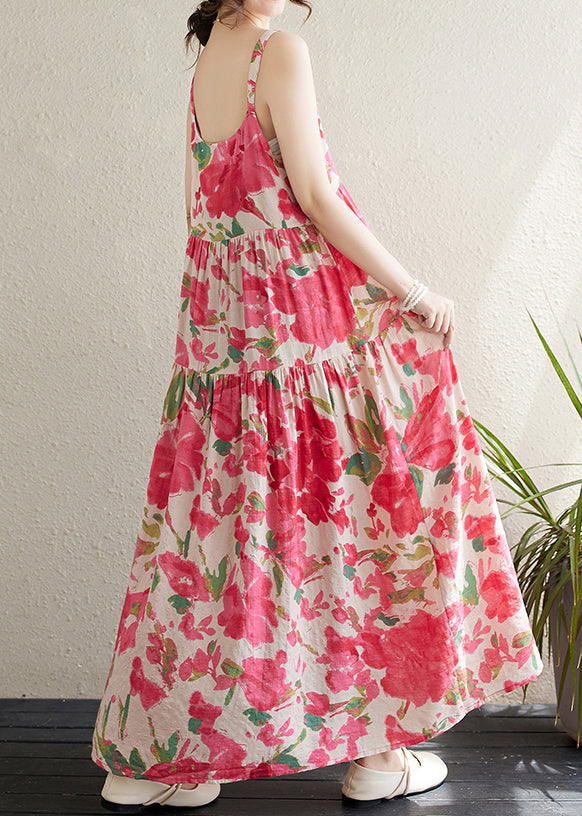 Bohemian Red Print Patchwork Cotton Spaghetti Strap Dress Sleeveless JH059 MMDM-SDL240717