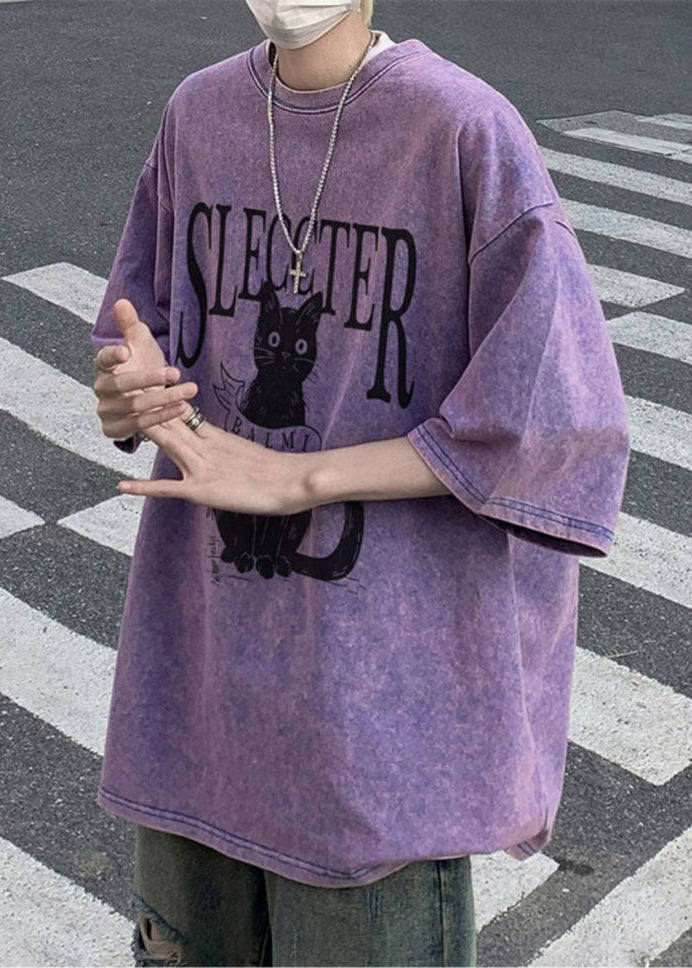 Oversized Bohemian Rose Cotton Cats T Shirt Mens Letter Half FashionChic