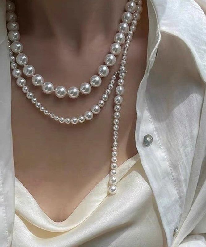 Beading Alloy Bohemian Gratuated Bead Pearl Sweater White FashionChic
