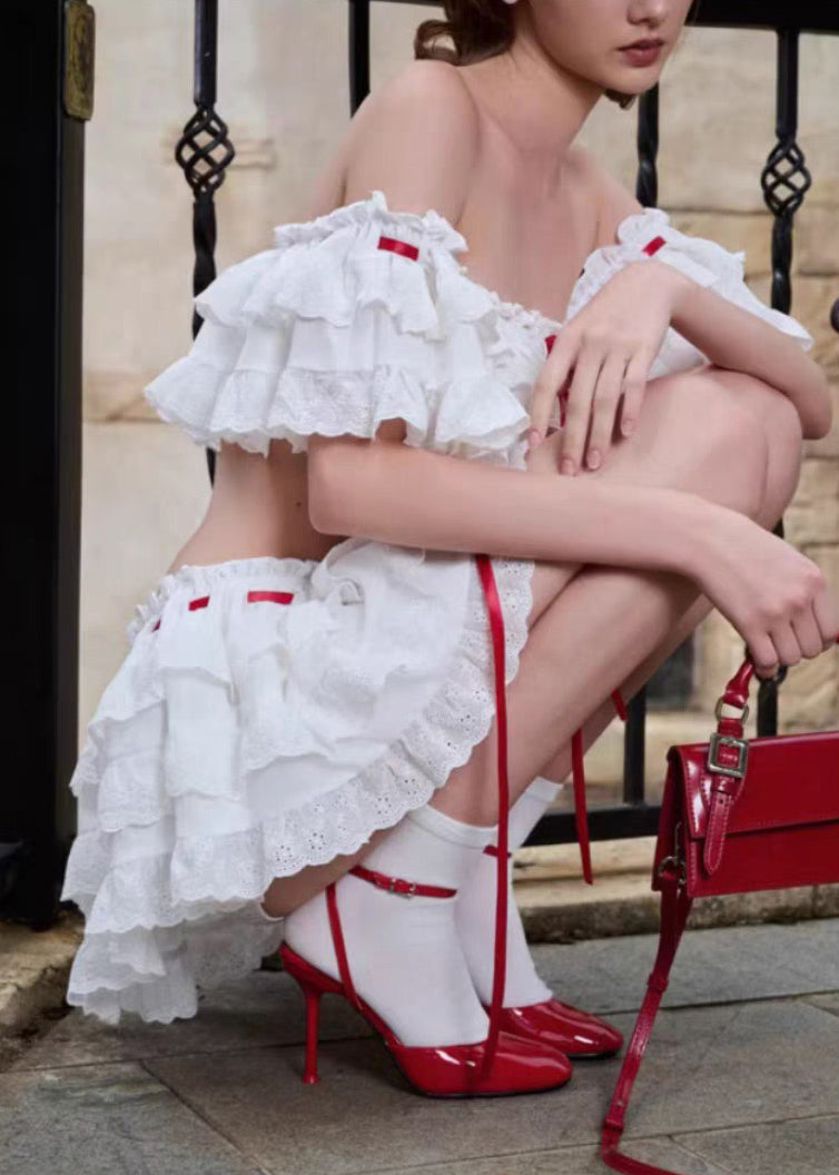 Two Bohemian Cotton Piece Set Up Ruffled White Lace Summer FashionChic