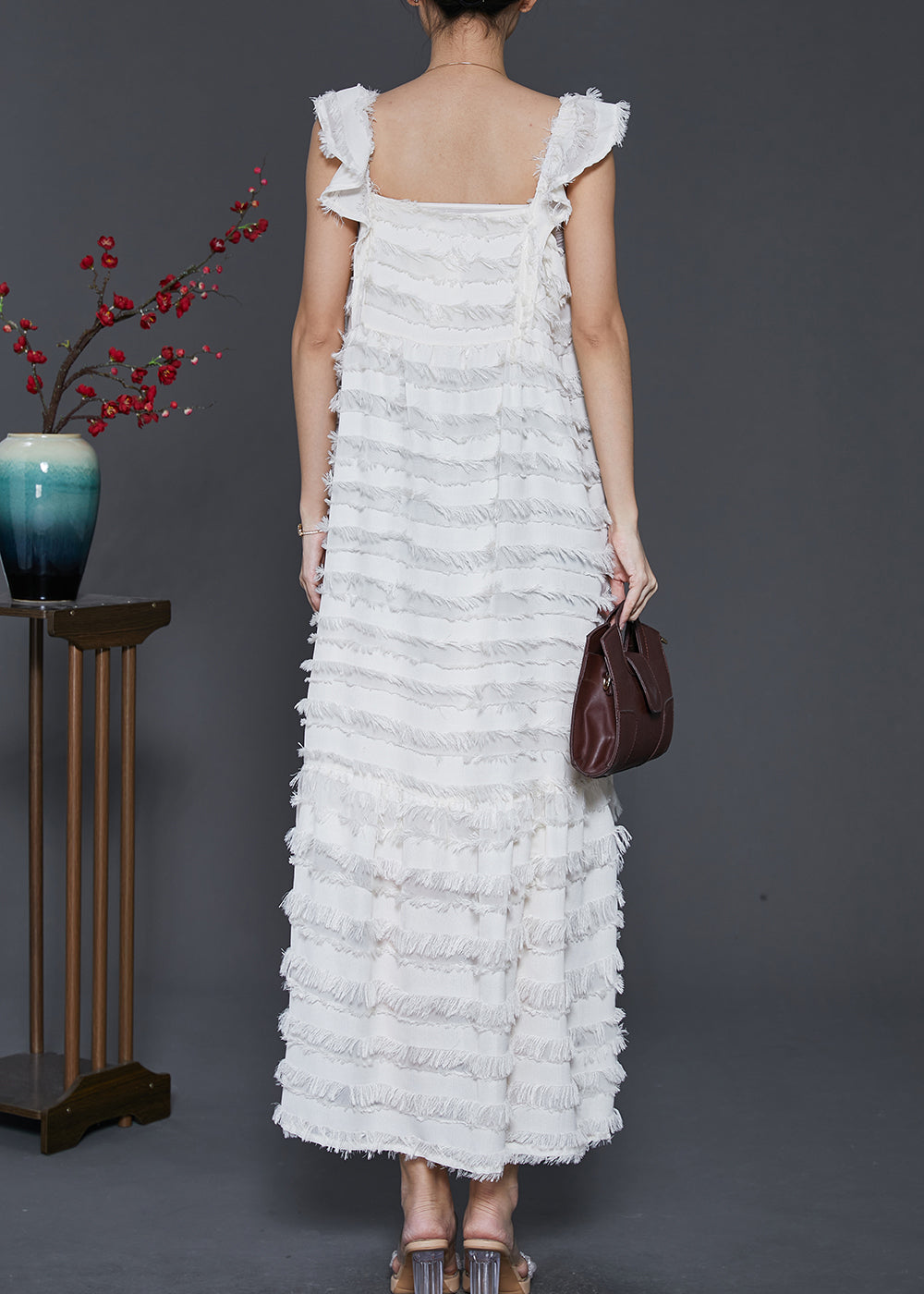 Bohemian White Tasseled Cotton Summer Dresses Sleeveless SD1011 Ada Fashion