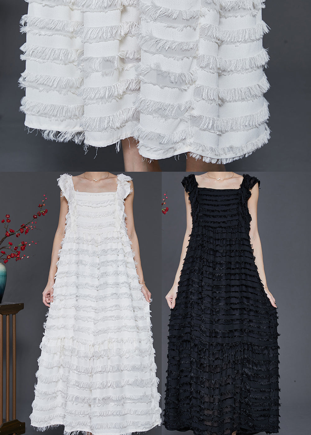 Bohemian White Tasseled Cotton Summer Dresses Sleeveless SD1011 Ada Fashion