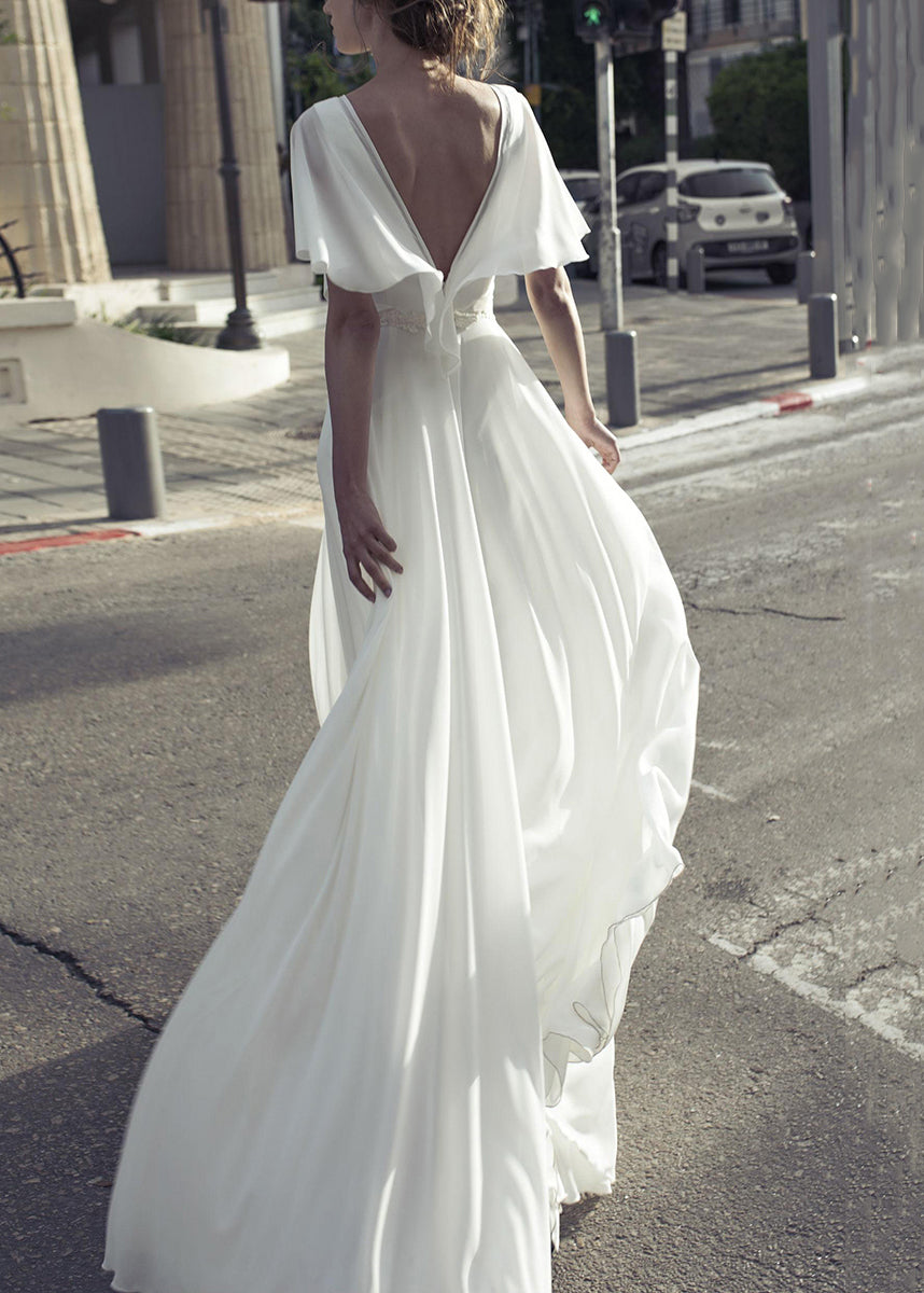 Bohemian White V Neck Backless Lace Ankle Dress Summer AM1008 Genistyle Shop