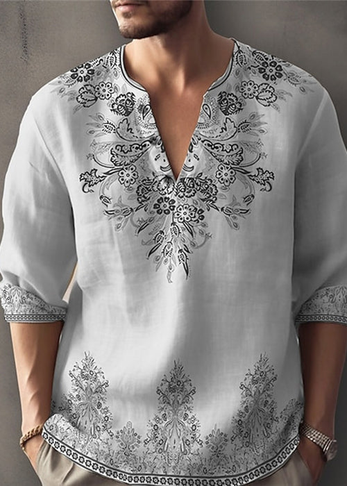 V White Men's Neck Half Print Cotton Shirts T Bohemian Oversized FashionChic