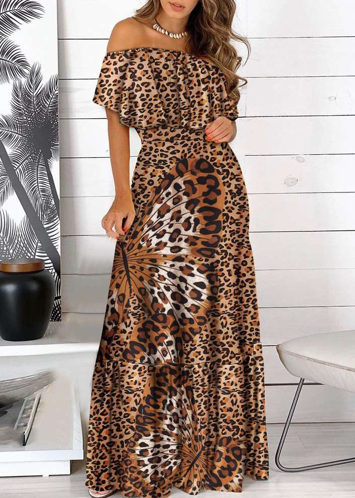 Print Shoulder Yellow Cold Bohemian Wrinkled Dress Short Maxi FashionChic