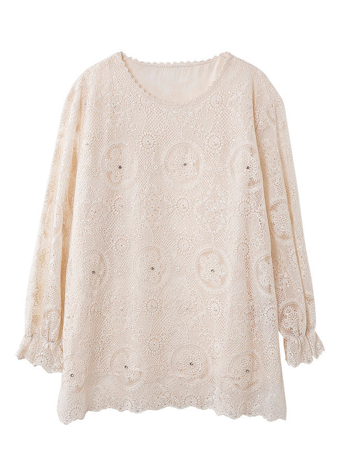 Flare Top Boho Out Chiffon Apricot Embroidered Hollow Sleeve FashionChic