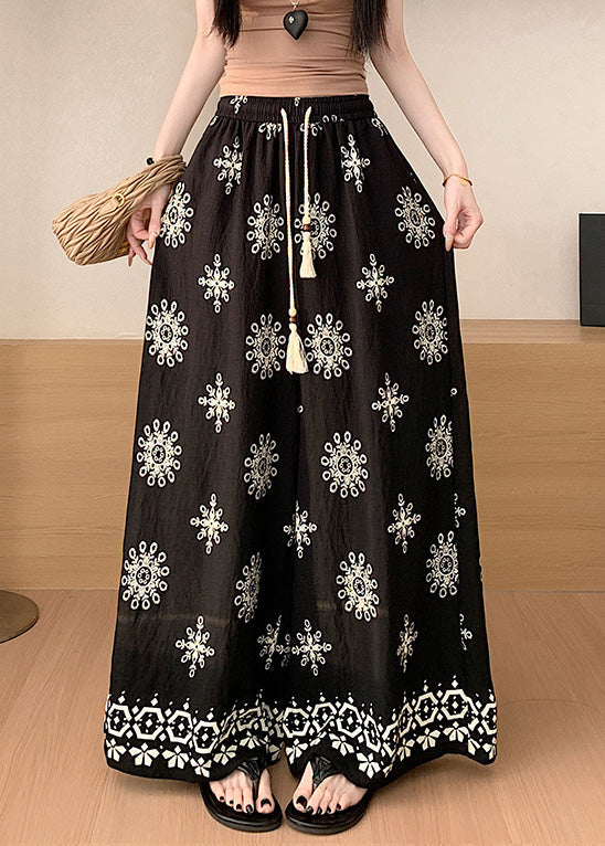 Waist Pants Cotton Boho Leg Wide Apricot Print Summer Elastic FashionChic