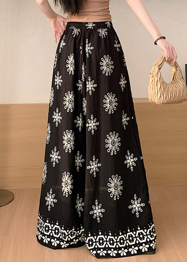 Waist Pants Cotton Boho Leg Wide Apricot Print Summer Elastic FashionChic