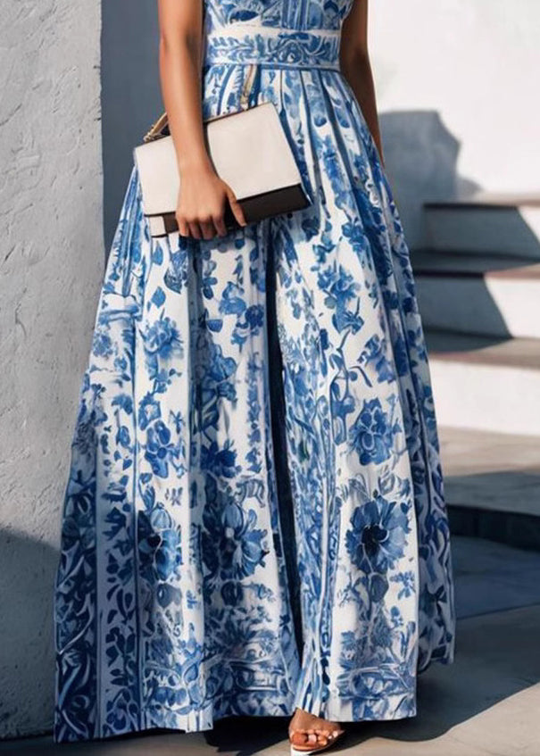 Boho Print Collar Blue Pan Dress Peter Baby Summer Maxi FashionChic
