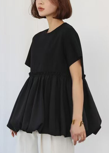 Patchwork Cotton Tops Boho Summer Ruffled Black FashionChic