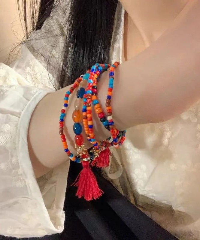 Bracelet Boho Hand Beading Multilayer Woven Tassel Charm Blue FashionChic