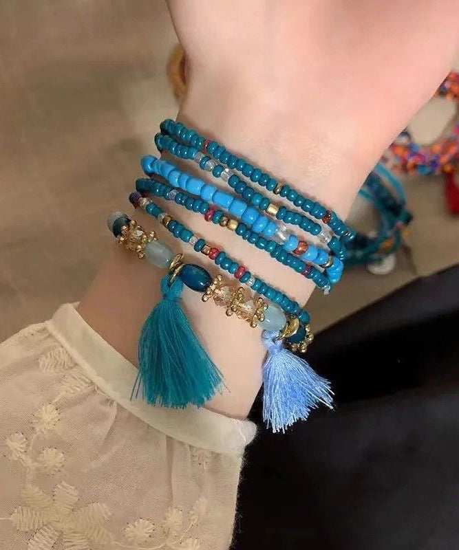 Bracelet Boho Hand Beading Multilayer Woven Tassel Charm Blue FashionChic