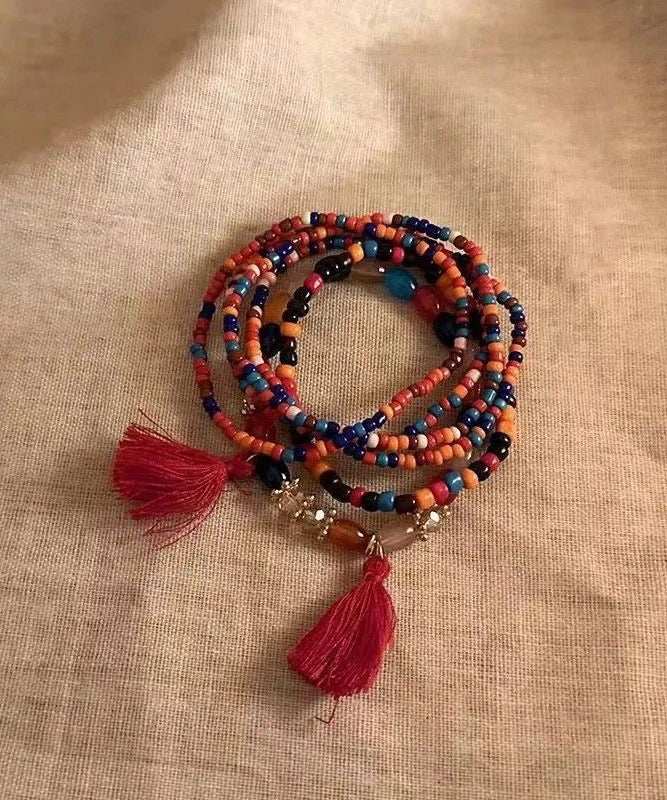 Bracelet Boho Hand Beading Multilayer Woven Tassel Charm Blue FashionChic
