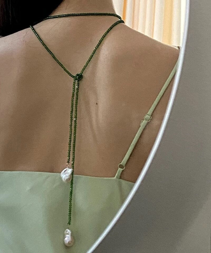 Boho Green Alloy Pearl Beading Pendant Necklace YA053 ABC