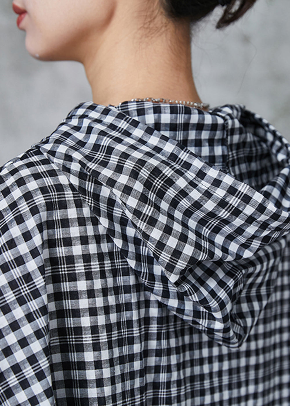 Boho Grey Hooded Plaid Linen Long Shirt Summer AL1018 Genistyle Shop