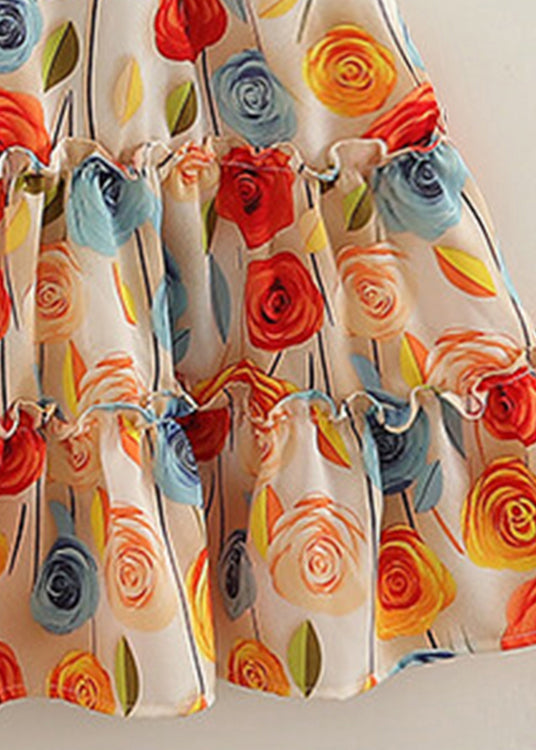 Boho O Neck Ruffled Print Cotton Girls Dresses Sleeveless EW042 WS-RCTZSDGL240809