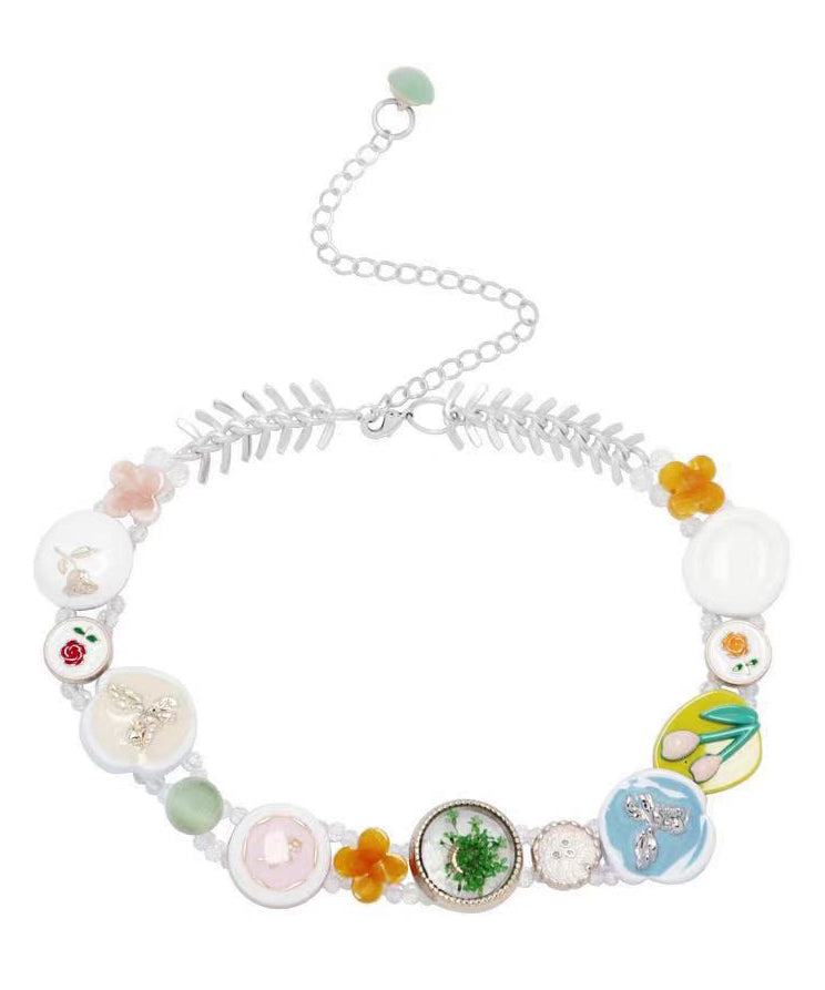 Boho Rainbow Alloy Beading Button Princess Necklace YD036 ABC