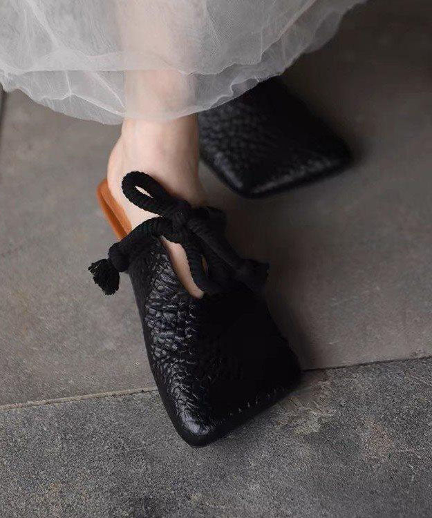 Splicing Slide Up Sandals Lace Leather Faux Brown Boho FashionChic