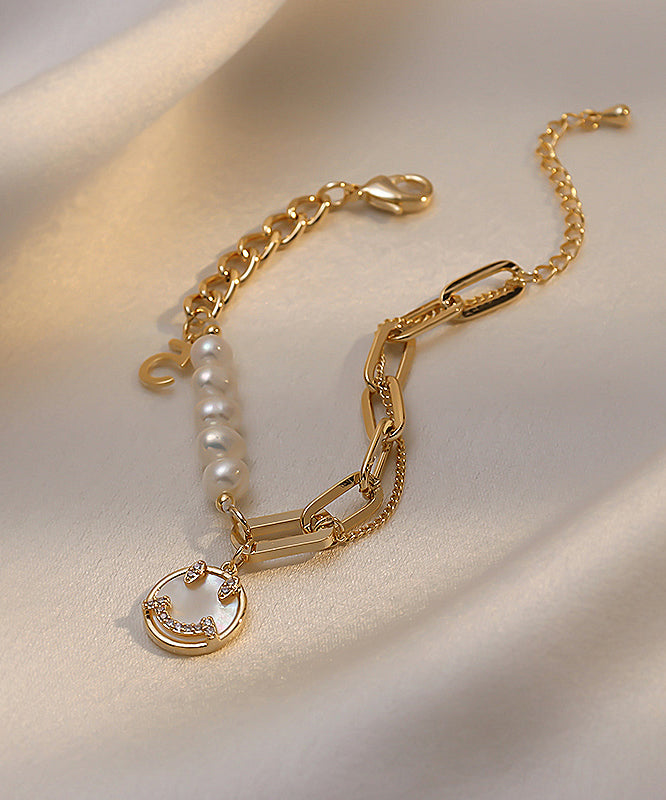Boho Sterling Silver Alloy Zircon Pearl Smiling Face Charm Bracelet QQ051 JEW-BRA240811